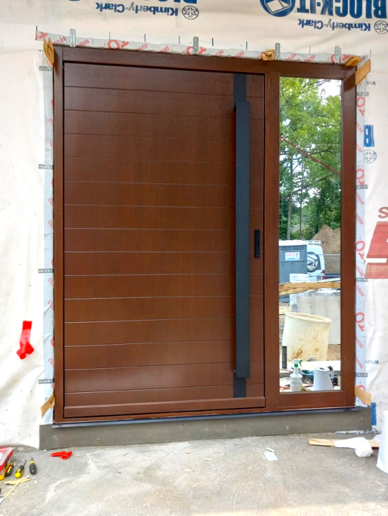 Custom size pivot door made to client specifications delivered and installed in summit new Jersey 