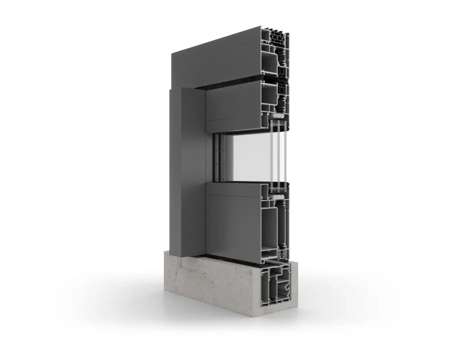 MasterLine 8 Pivot XL — cutaway section through the frame, sash, thermal break and glazing