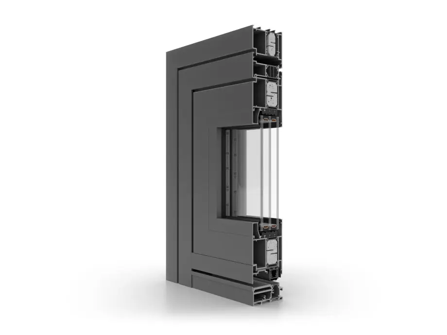 MasterLine 8 Pivot — cutaway section through the frame, sash, thermal break and glazing