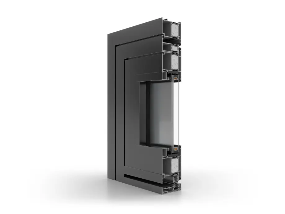 MB-86N Pivot — cutaway section through the frame, sash, thermal break and glazing