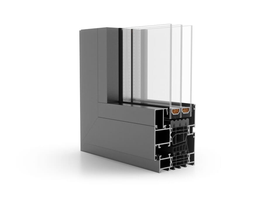 Reynaers MasterLine 8 aluminum profile cutaway, 360° view